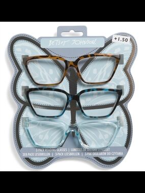Betsey Johnson Womens 3-Pack Reading Glasses - Tortoise, Blue, Clear